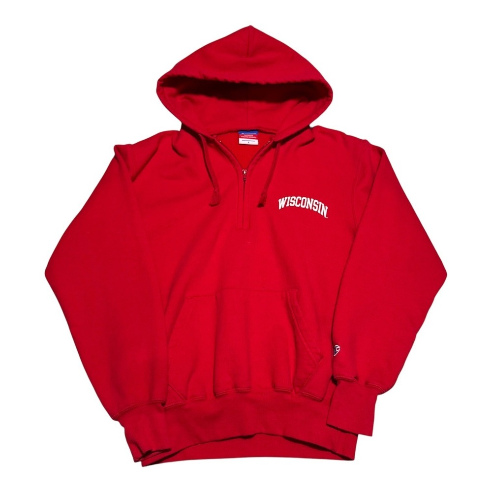 Vintage 2000s Champion University of Wisconsin 1/2 Zip Hoodie Sweatshirt Men's S